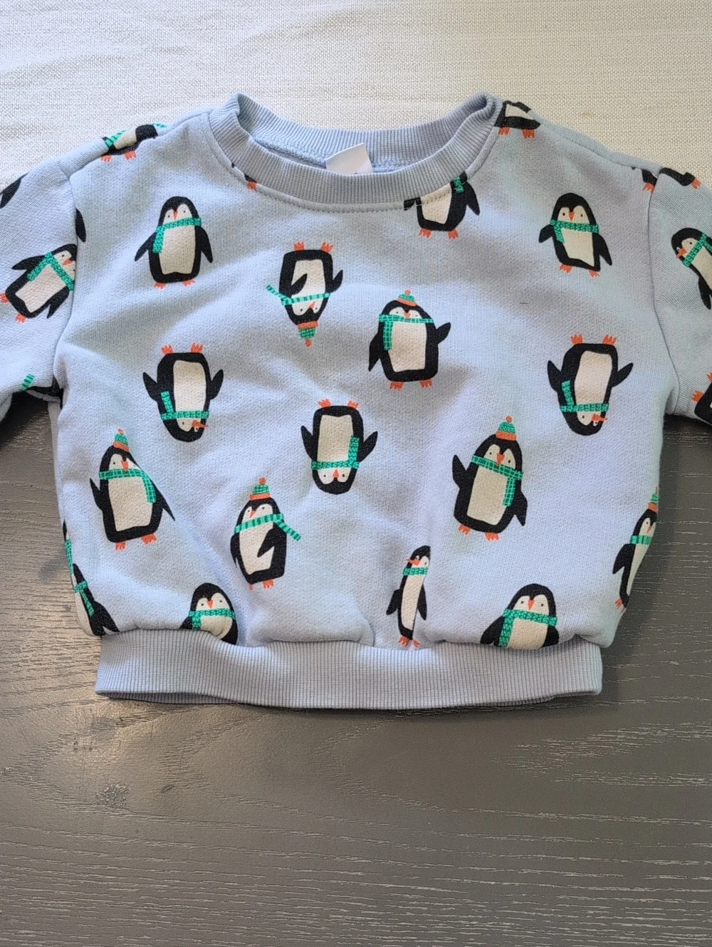 Light Blue Penguin Print Kids Sweatshirt
